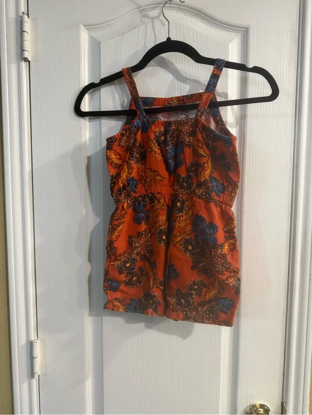 Girl’s Orange Floral Sleeveless Romper